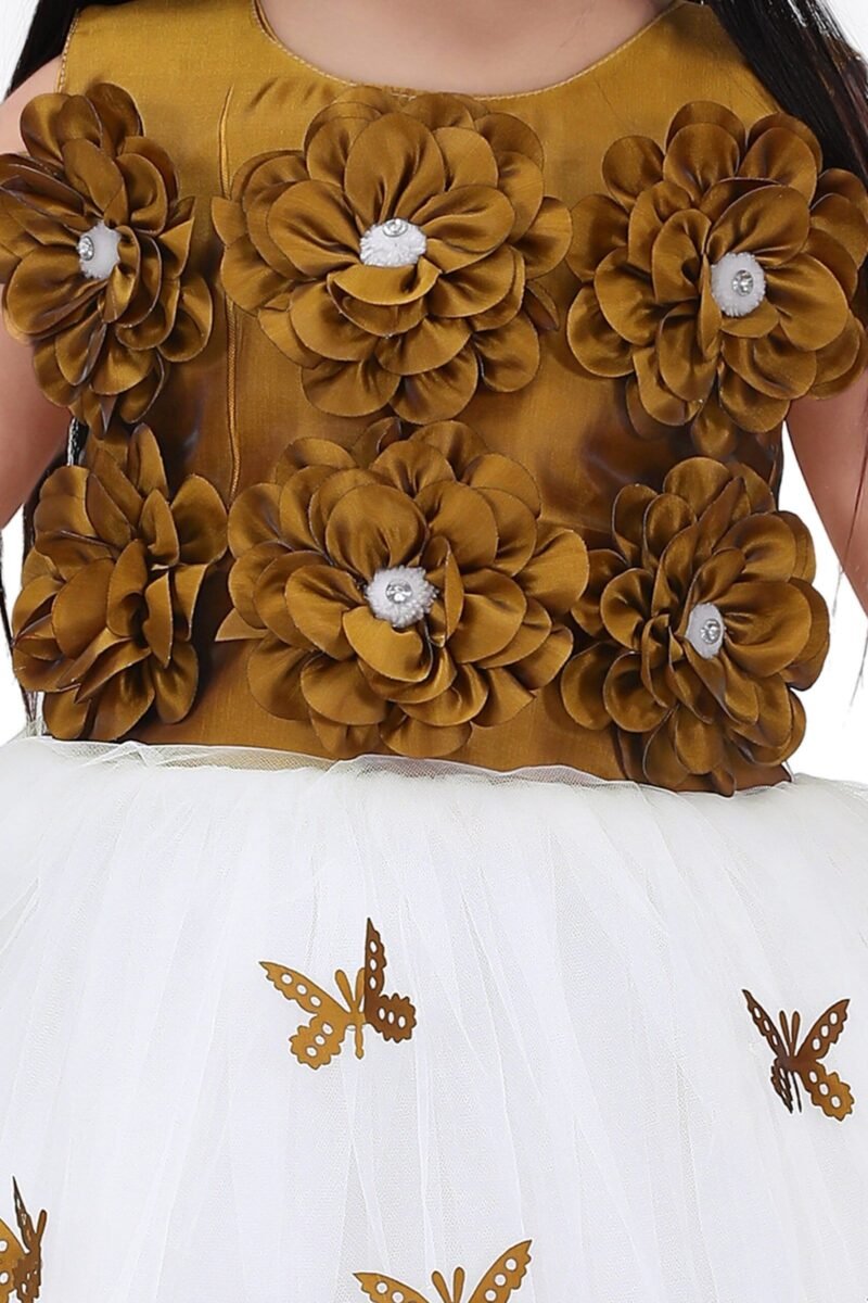 Lighting Dress Net Long Frock for Girls - Gold Color - Image 4