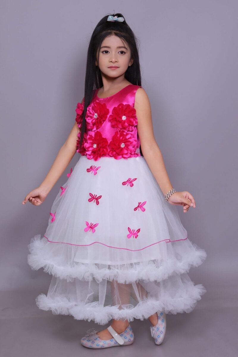 Lighting Dress Girls Pink Net Party Wear Frock - Image 3
