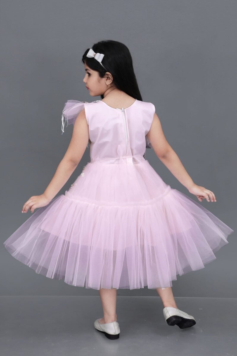 Girls Net Frock for Kids Dress Gowns - Pink Color - Image 2