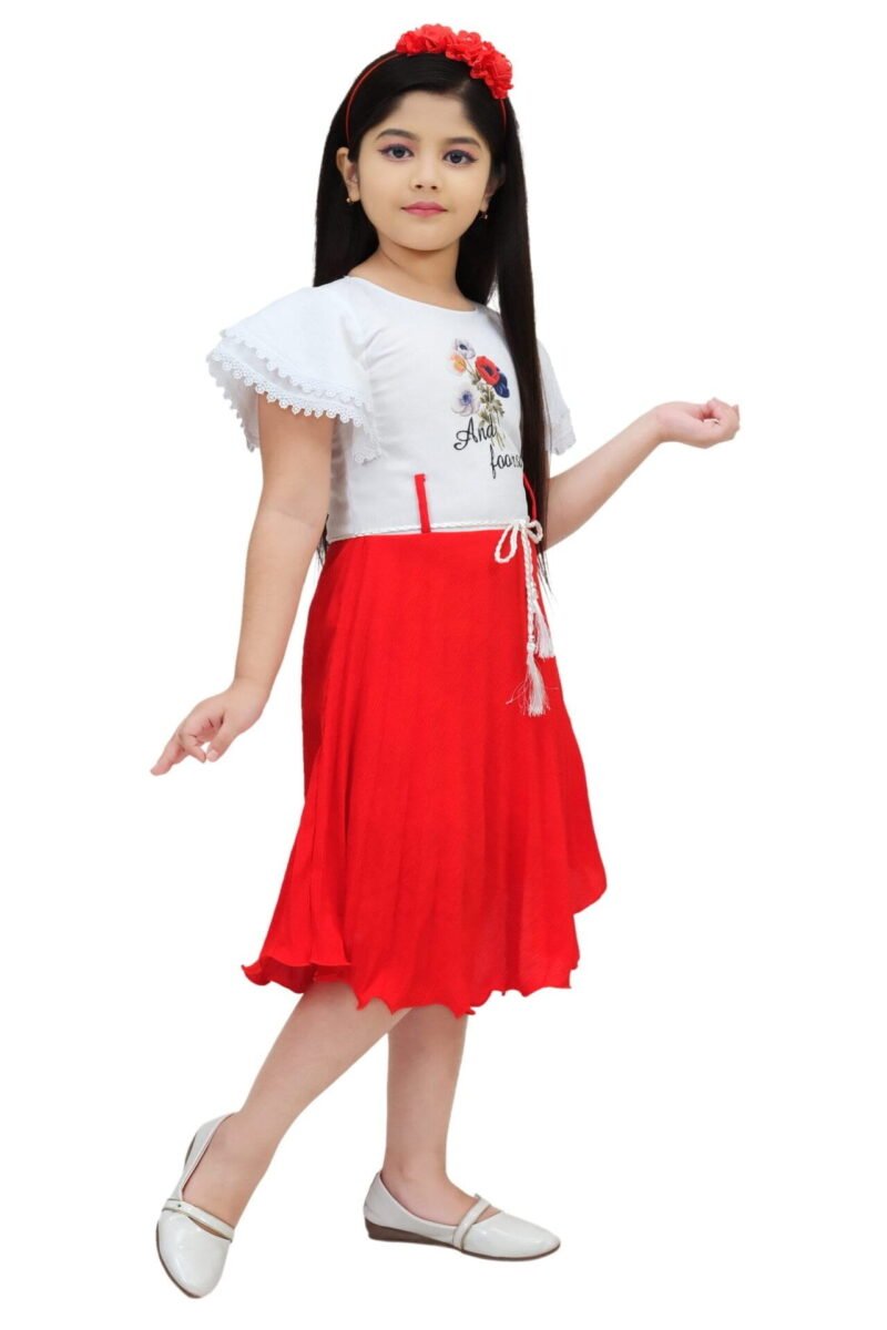 Girls Red Party Wear Frock - Image 3