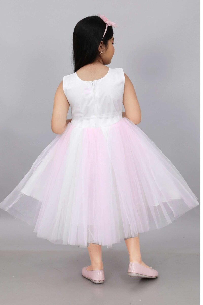 Girls Pink Net Frock Party Formal Dress - Image 2