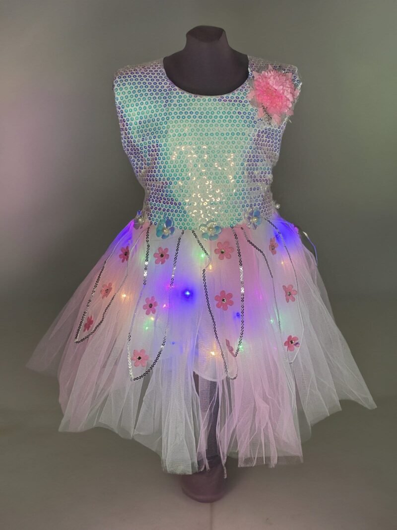 Lighting Dress for Girls - Kids Net Frock, Pink Color - Image 2