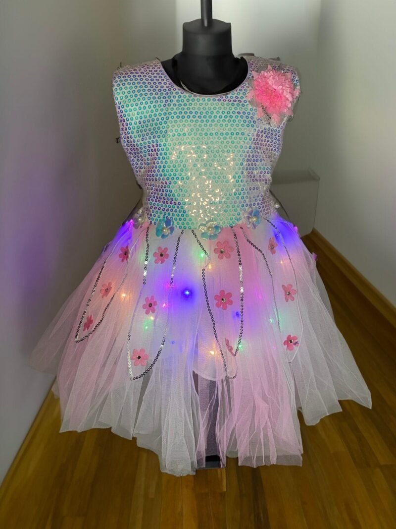 Lighting Dress for Girls - Kids Net Frock, Pink Color - Image 3