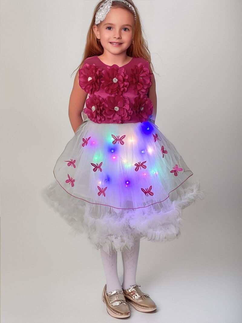 Lighting Dress Girls Pink Net Party Wear Frock - Image 5