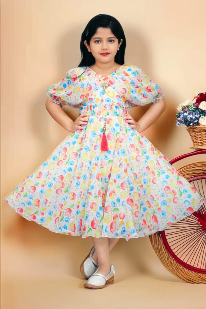 Girls Printed Chiffon Frock – Casual Wear