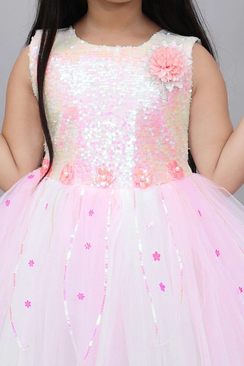 Girls Pink Net Frock Party Formal Dress - Image 4
