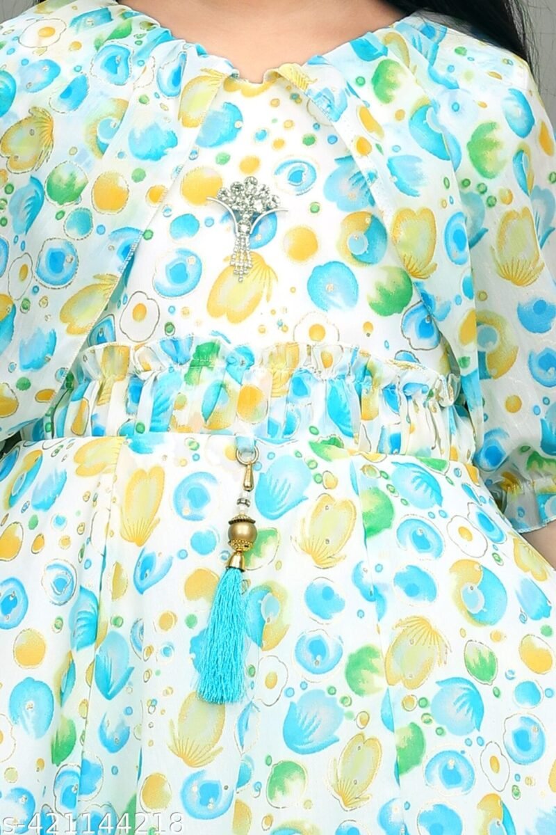 Girls Printed Chiffon Frock - Casual Wear - Image 4