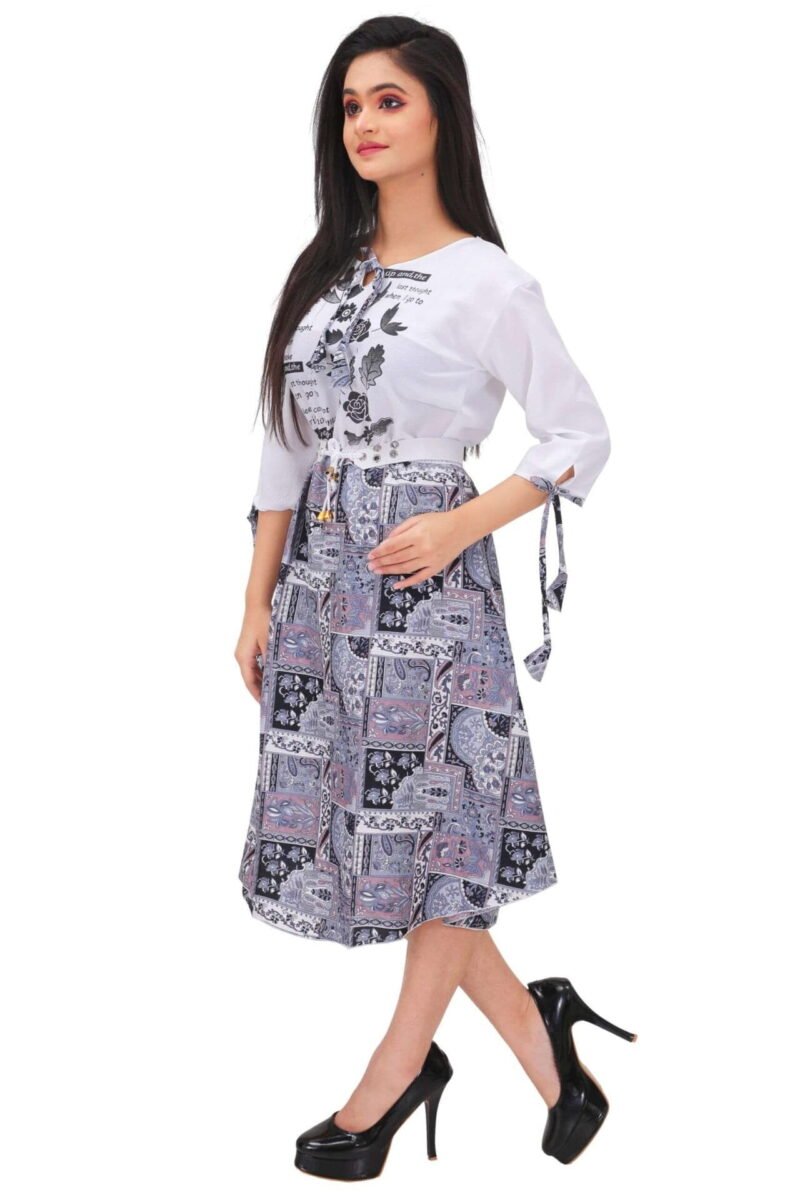 Women's Wrap Long Top - Black & White Printed Party Wear - Image 4