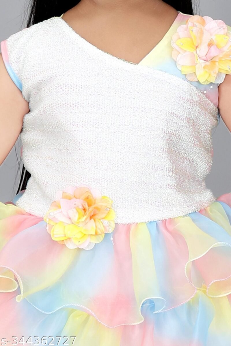 Girls Light Multicolor Party Wear Gown Frock - Image 4