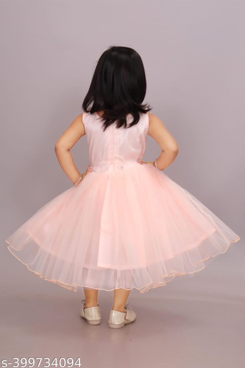 Girls Net Frock for Kids Dress Peach Color - Image 2