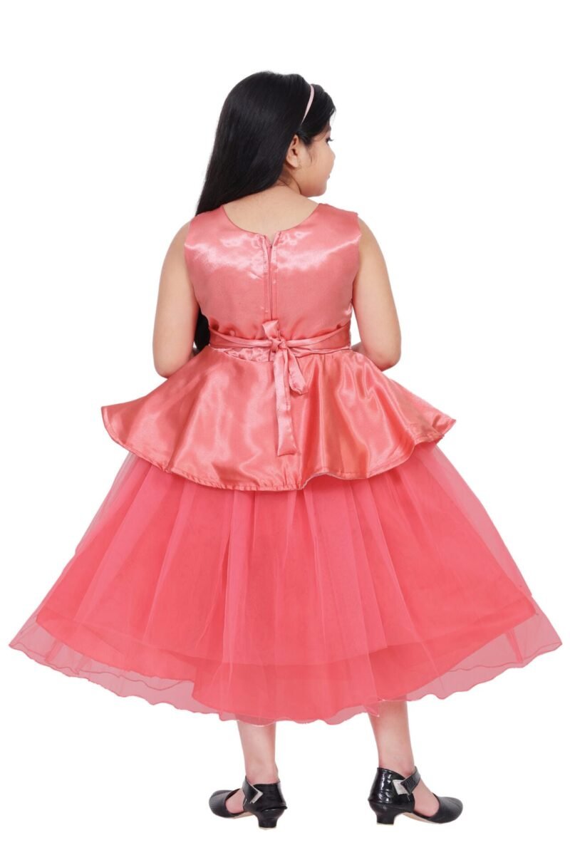 Girls Long Net Frock for Kids Stylish Party Wear Floor Length Gown with Glittery Belt - Image 2