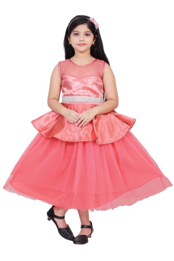 Girls Long Net Frock for Kids Stylish Party Wear Floor Length Gown with Glittery Belt