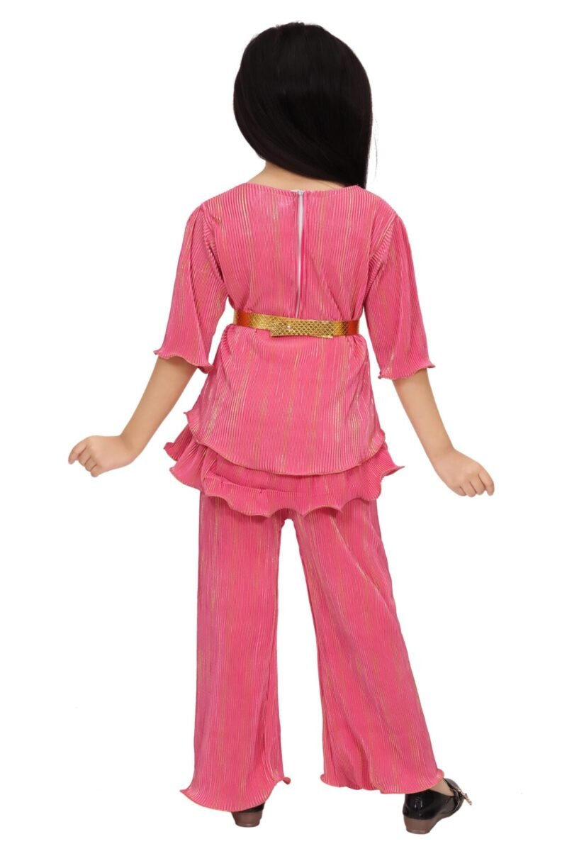 Girls Tomato Color Co-ord Set with Belt | Cotton Blend | 4-10Y - Image 4