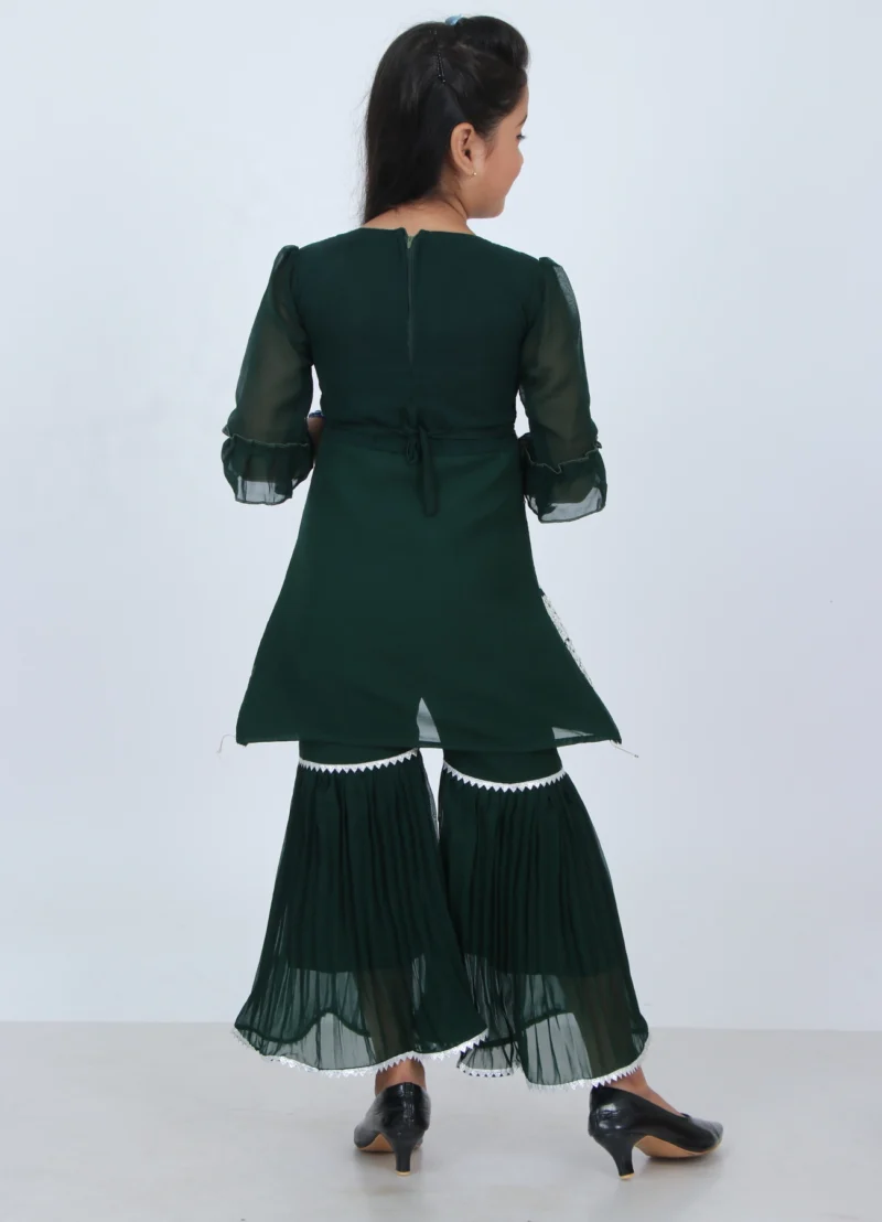 Green Embroidered Sharara Set for Girls | Age 5–10Y - Image 4