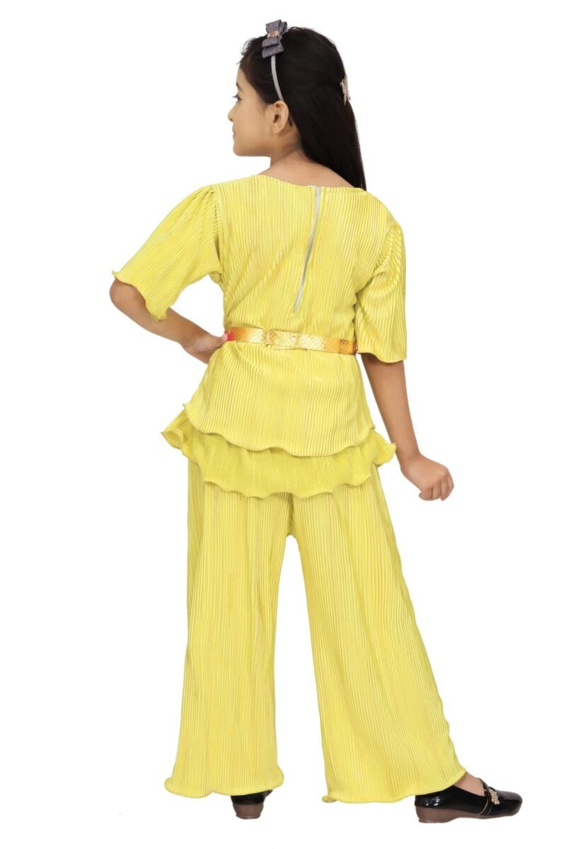 Girls Golden Yellow Co-ord Set with Belt | Cotton Blend | 4-10Y - Image 2