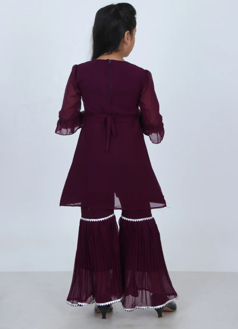 Girls Maroon Embroidered Sharara Set | Ethnic Wedding Dress | 5–10Y - Image 2