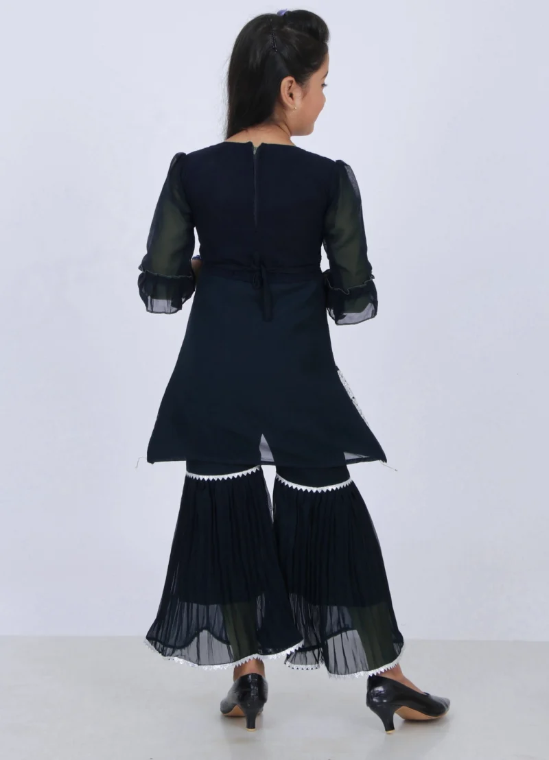 Girls Black Embroidered Sharara Set | Wedding Ethnic Dress | 5–10Y - Image 3