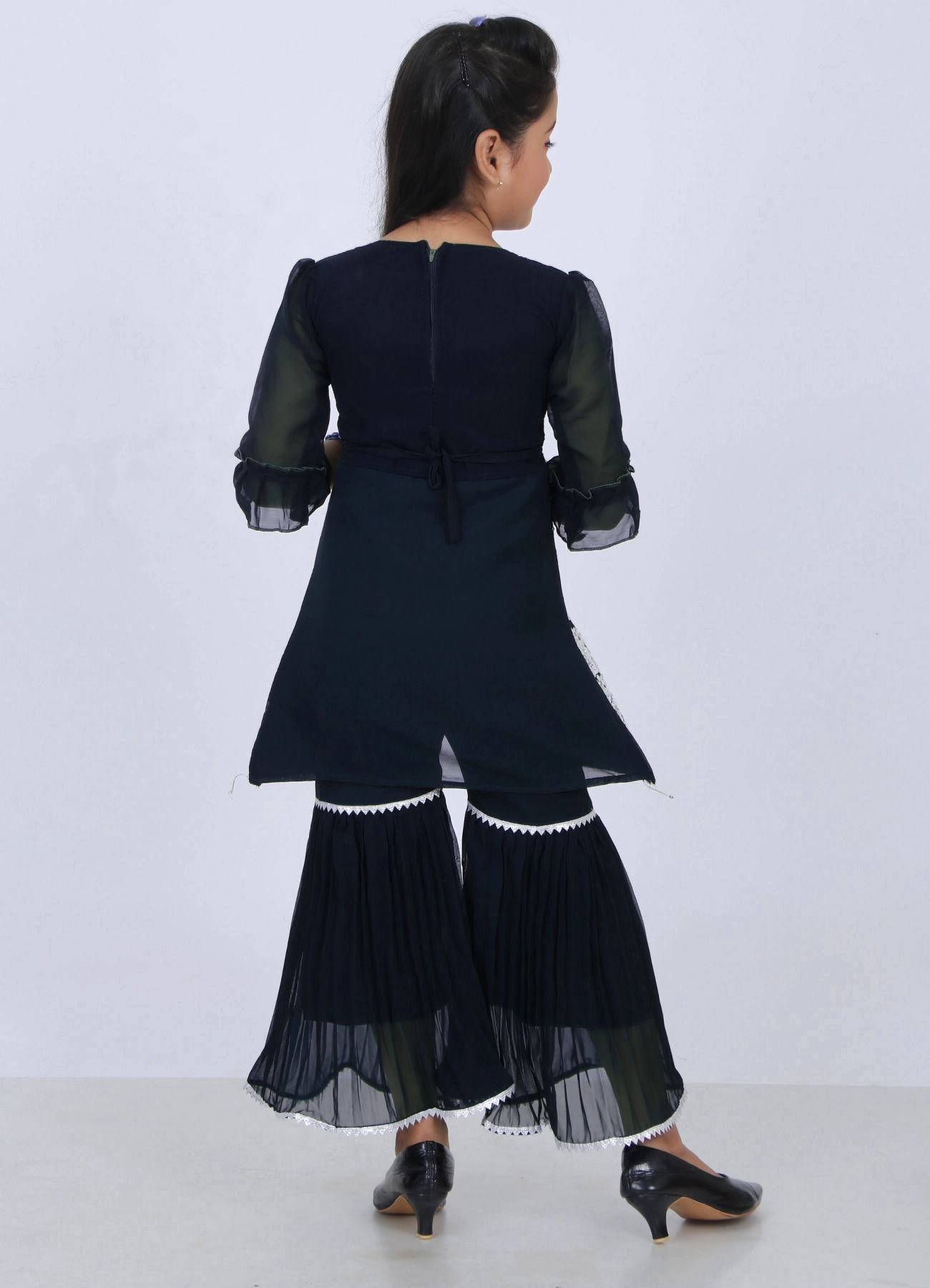 Girls Black Embroidered Sharara Set | Wedding Ethnic Dress | 5–10Y - Image 3
