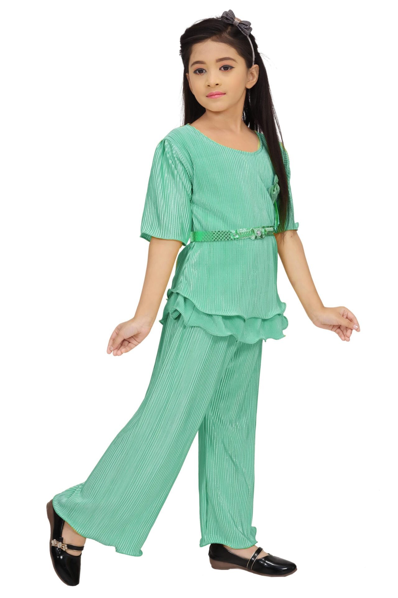 Girls C-Green Co-ord Set with Belt | Cotton Blend | Age 4-10Y - Image 4