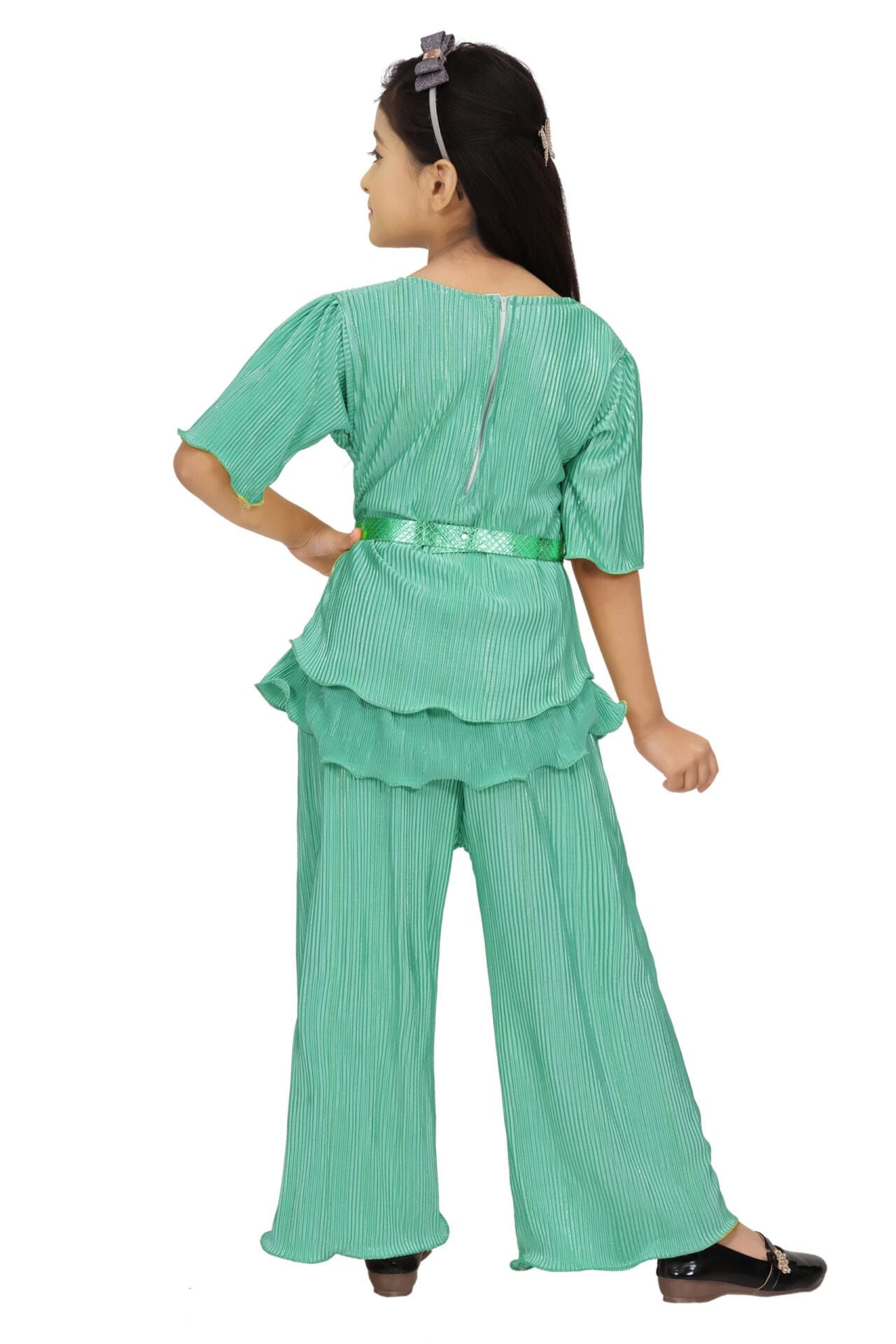 Girls C-Green Co-ord Set with Belt | Cotton Blend | Age 4-10Y - Image 3