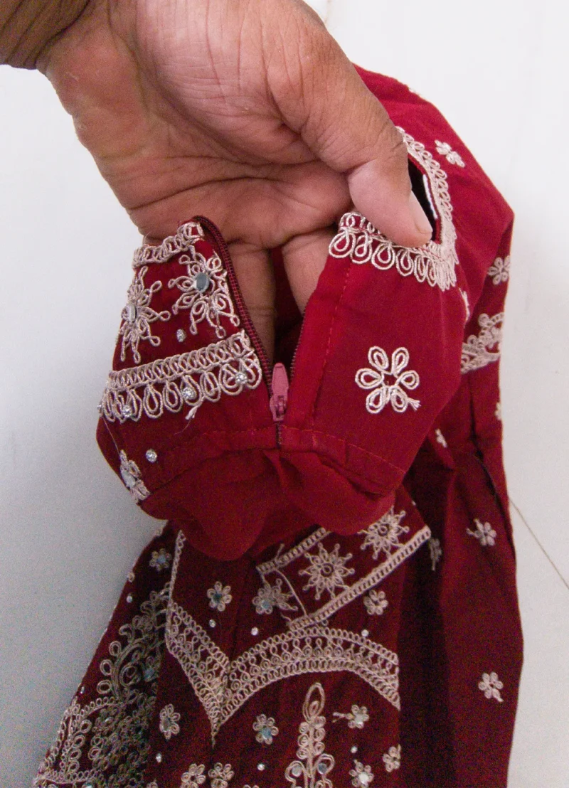 Girls Maroon Embroidered Lehenga Choli Set for wedding | Age 5-8 Years - Image 8