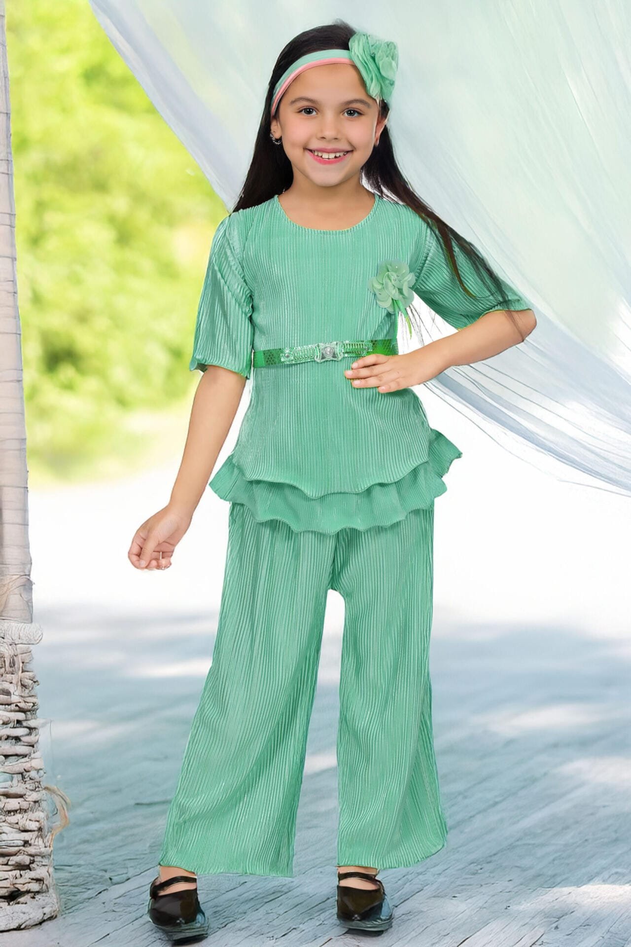 Girls Co-ord Set | C-Green Cotton Blend | Age 4-10Y