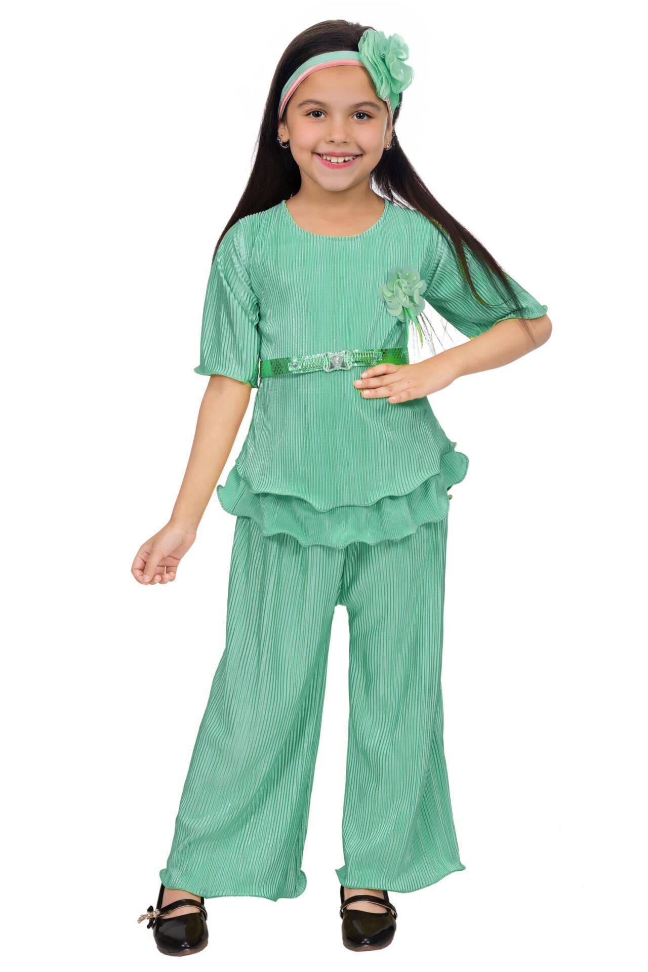 Girls C-Green Co-ord Set with Belt | Cotton Blend | Age 4-10Y - Image 2