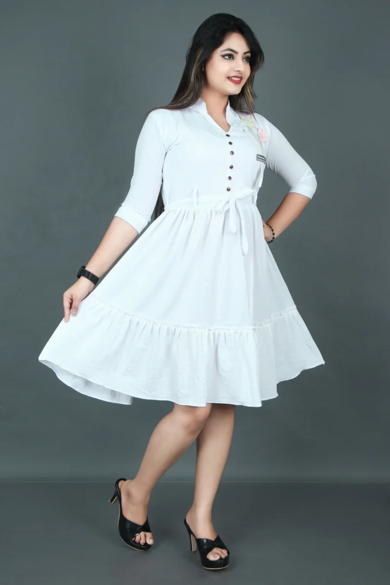 Women Long White Color Top Dress - Image 3