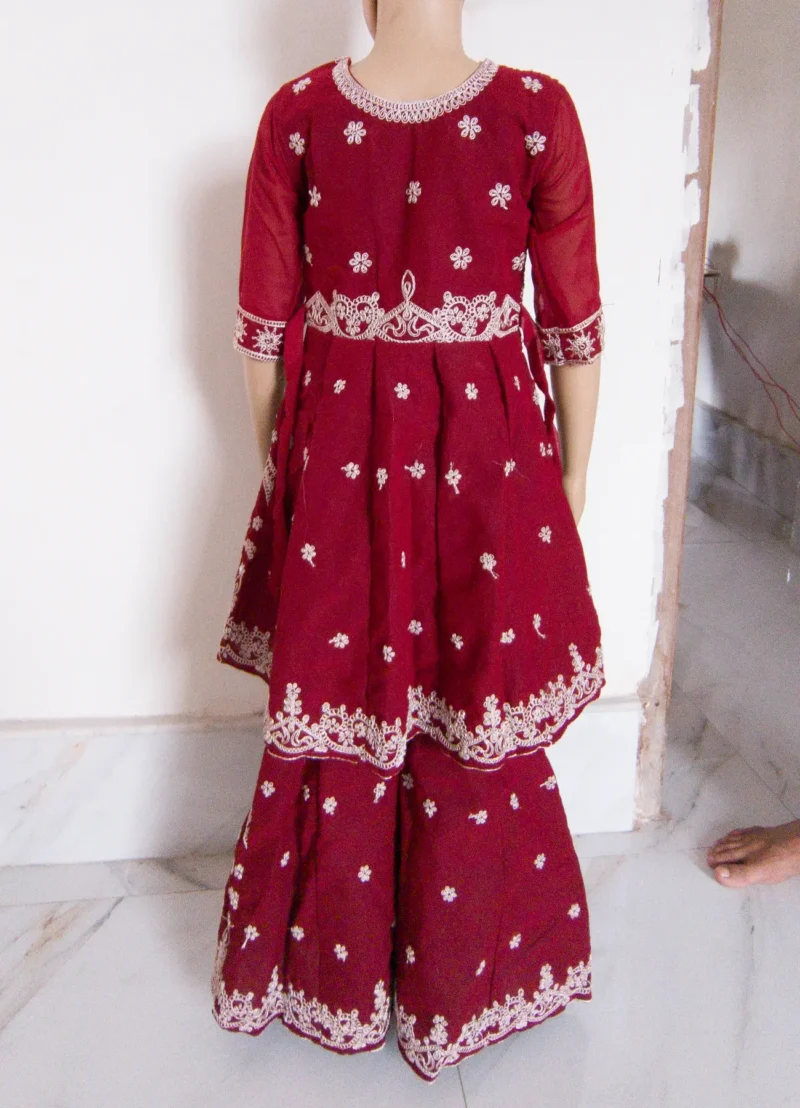 Girls Maroon Embroidered Lehenga Choli Set for wedding | Age 5-8 Years - Image 6