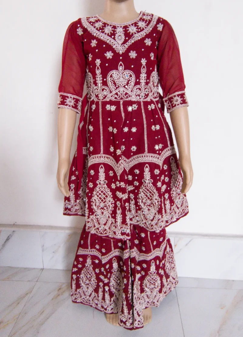 Girls Maroon Embroidered Lehenga Choli Set for wedding | Age 5-8 Years - Image 5