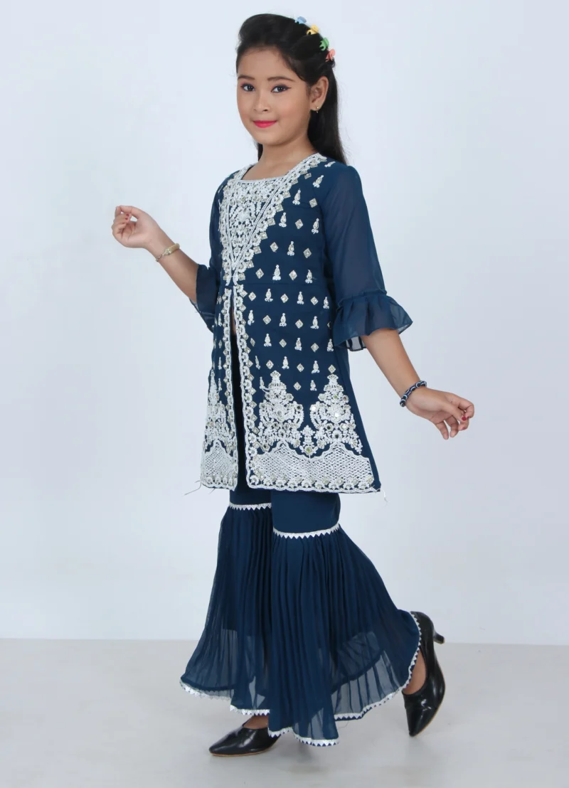 Girls Firoza Embroidered Sharara Set | Festive Ethnic Wear | 5–10Y - Image 3