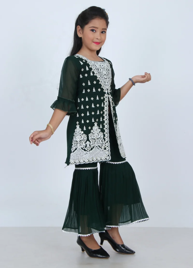 Green Embroidered Sharara Set for Girls | Age 5–10Y - Image 2