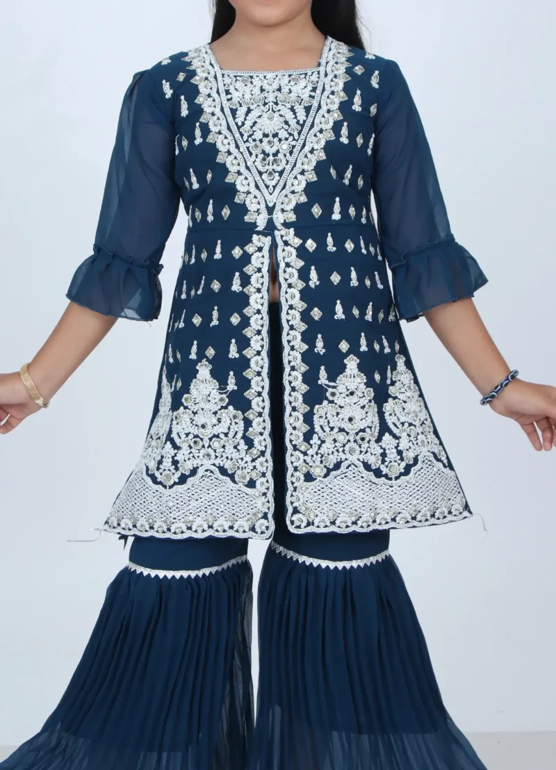 Girls Firoza Embroidered Sharara Set | Festive Ethnic Wear | 5–10Y - Image 4