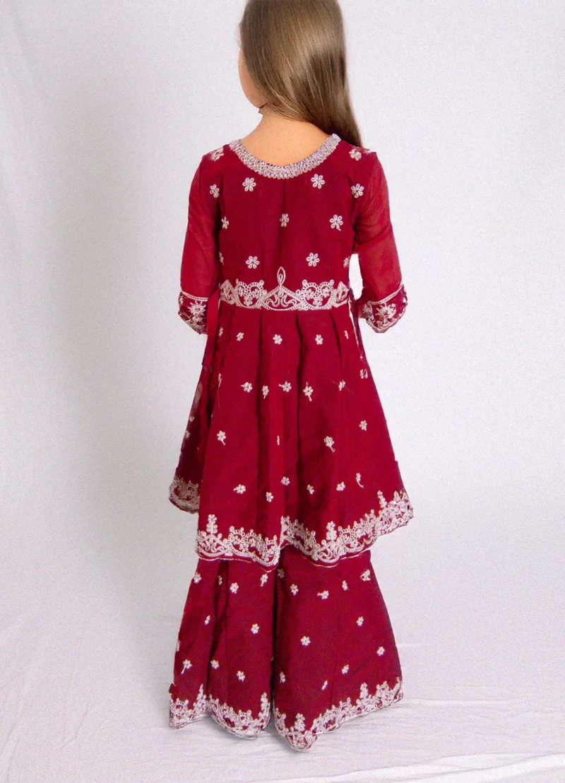 Girls Maroon Embroidered Lehenga Choli Set for wedding | Age 5-8 Years - Image 2