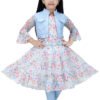 Girls Floral Print Dress with Light Blue Denim Jacket and Belt