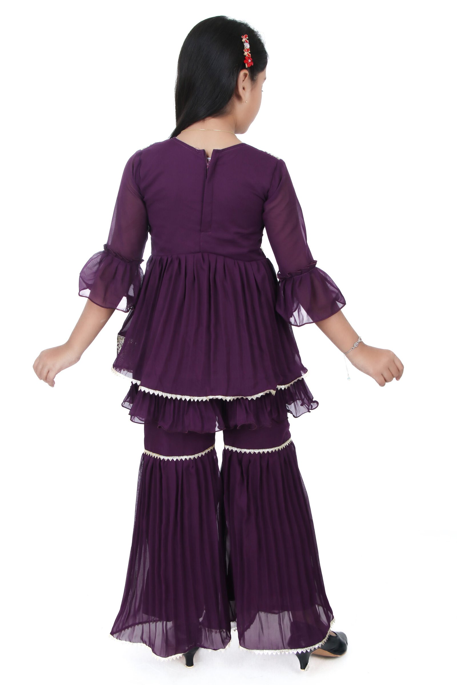 Girls Purple Embroidered Kurti with Sharara Set – Ethnic Party Wear - Image 2