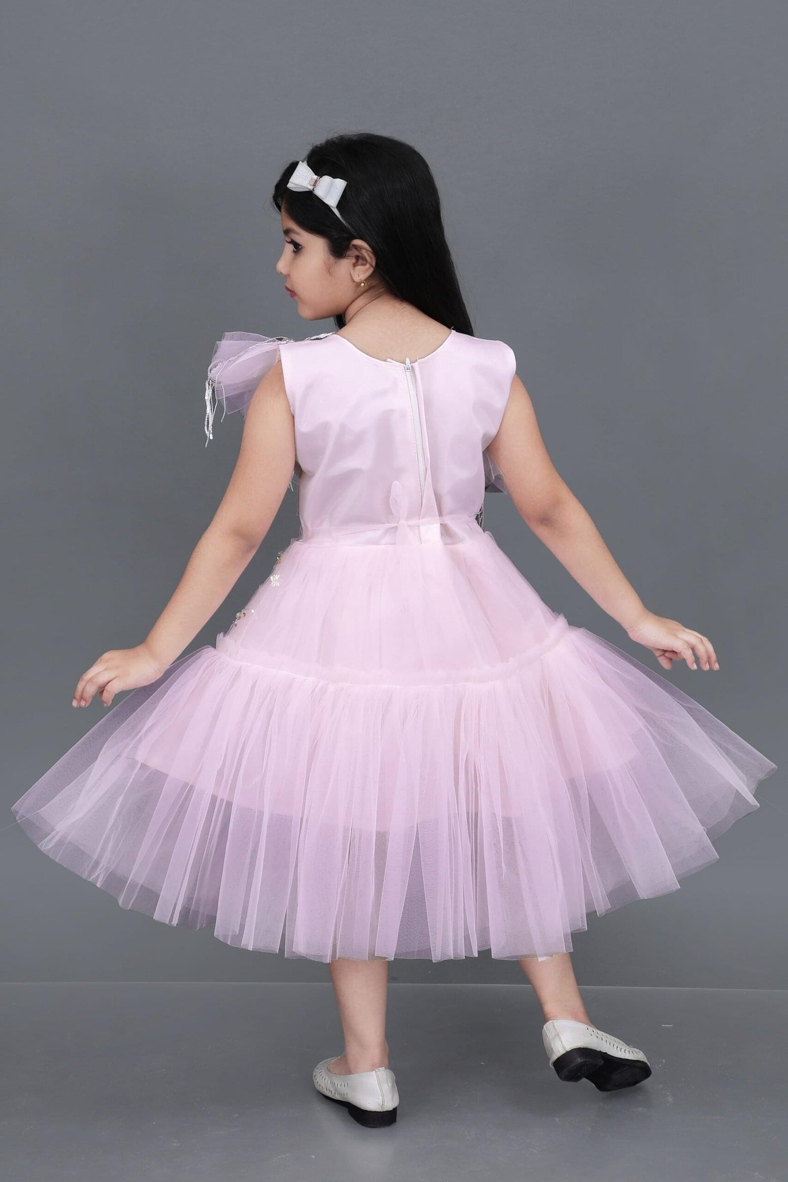 Girls Net Frock for Kids Dress Gowns - Pink Color - Image 2