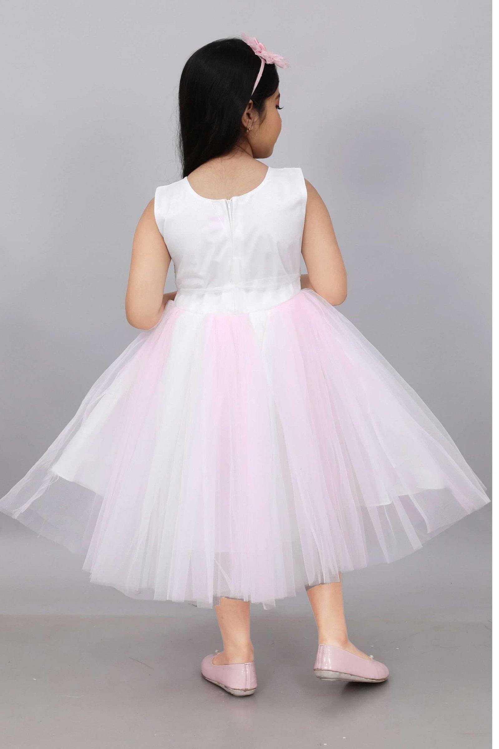 Girls Pink Net Frock Party Formal Dress - Image 2