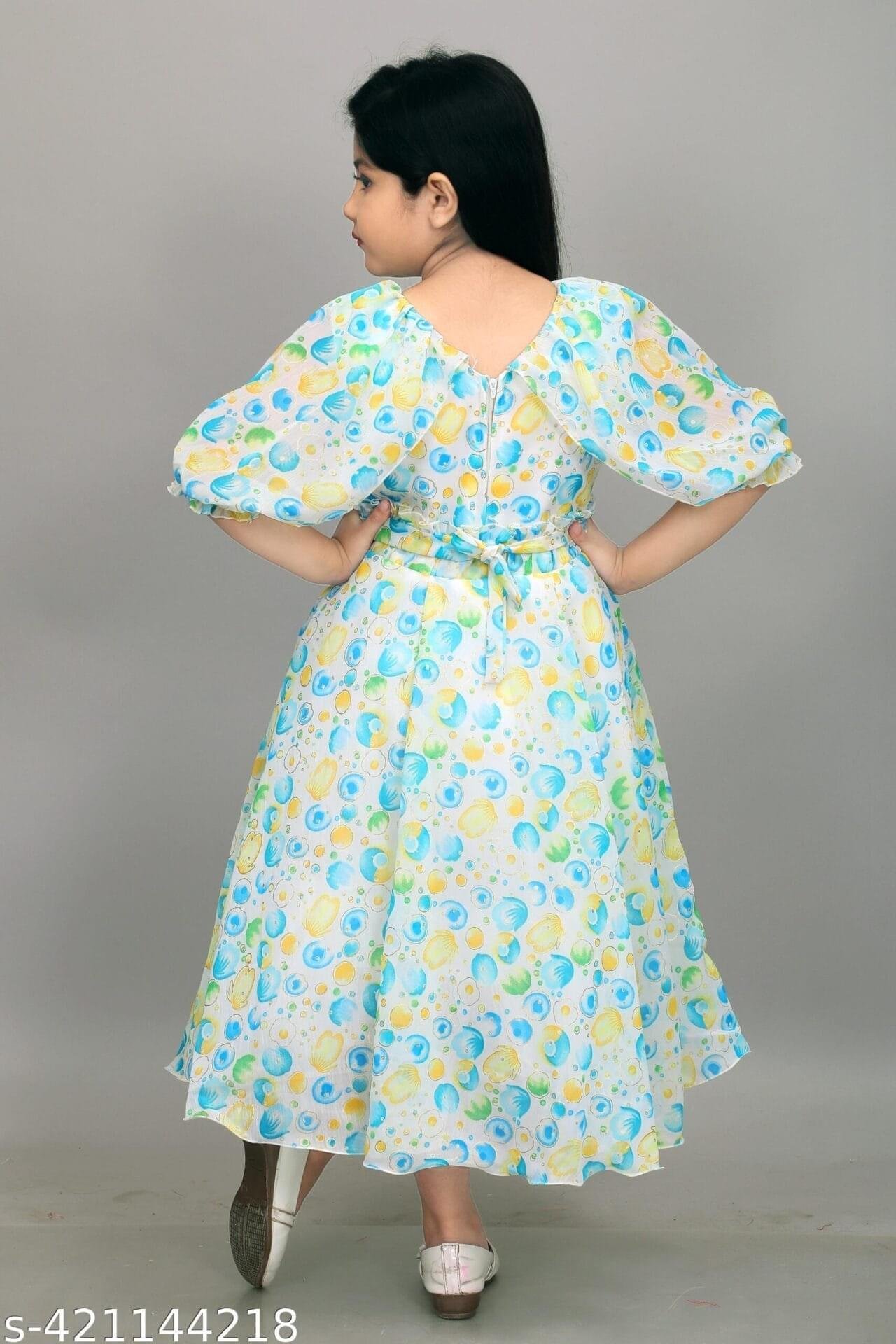 Girls Printed Chiffon Frock - Casual Wear - Image 2