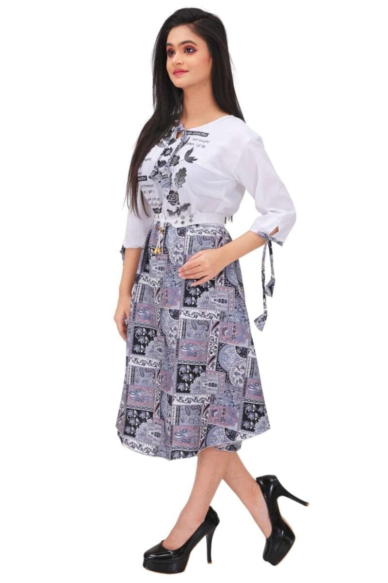 Women's Wrap Long Top - Black & White Printed Party Wear - Image 4